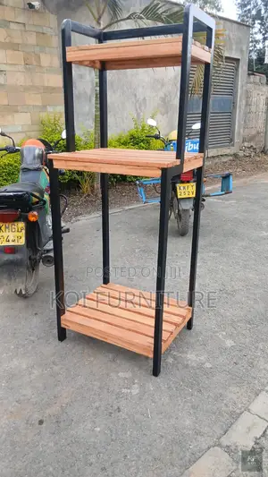 Cypress Wood and Black Machine Shelving