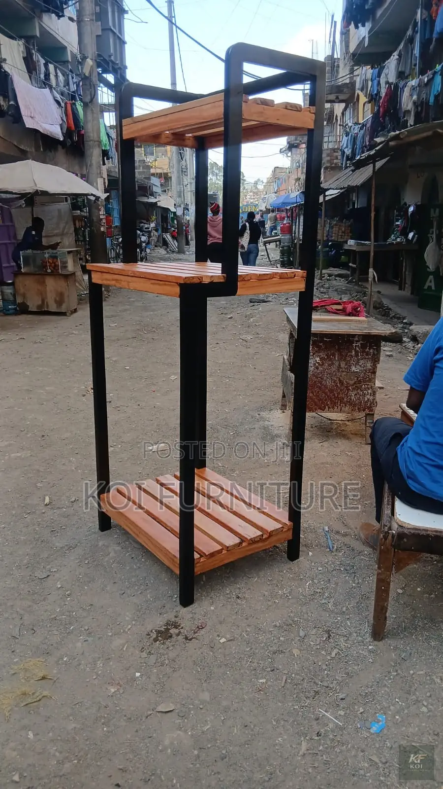 Cypress Wood and Black Machine Shelving