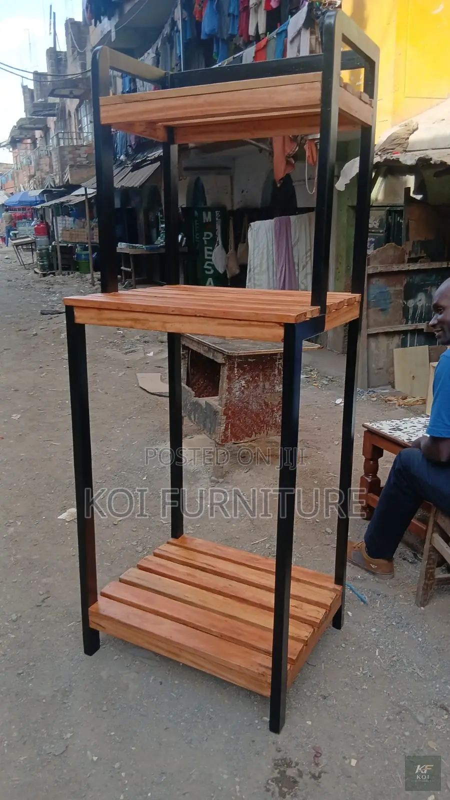 Cypress Wood and Black Machine Shelving