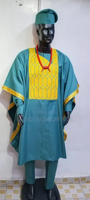 Ready Made Green and Gold Nigerian Men Agbada