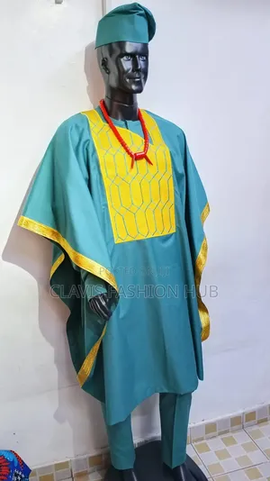 Ready Made Green and Gold Nigerian Men Agbada