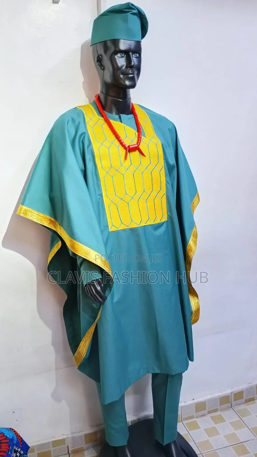 Ready Made Green and Gold Nigerian Men Agbada