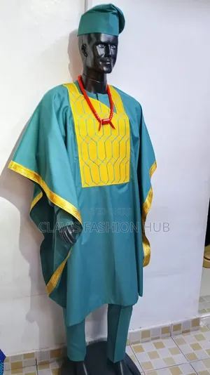 Ready Made Green and Gold Nigerian Men Agbada