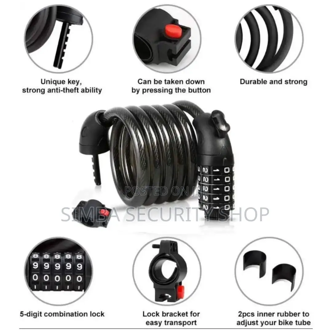 5 Digit Combination Bike Cable Lock Bicycle With Mounting Bracket Wire