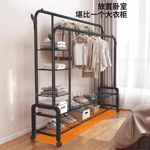 Double Pole Sturdy Rack With Wheels and Shelf