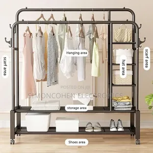 Double Pole Sturdy Rack With Wheels and Shelf