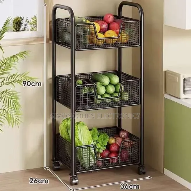 3 Layer Rotating Multifunctional Mesh Design Storage Trolley Rack