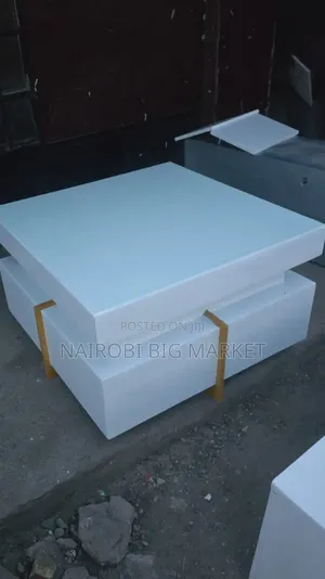 White Executive Modern Square Coffee Table With Metal Stand
