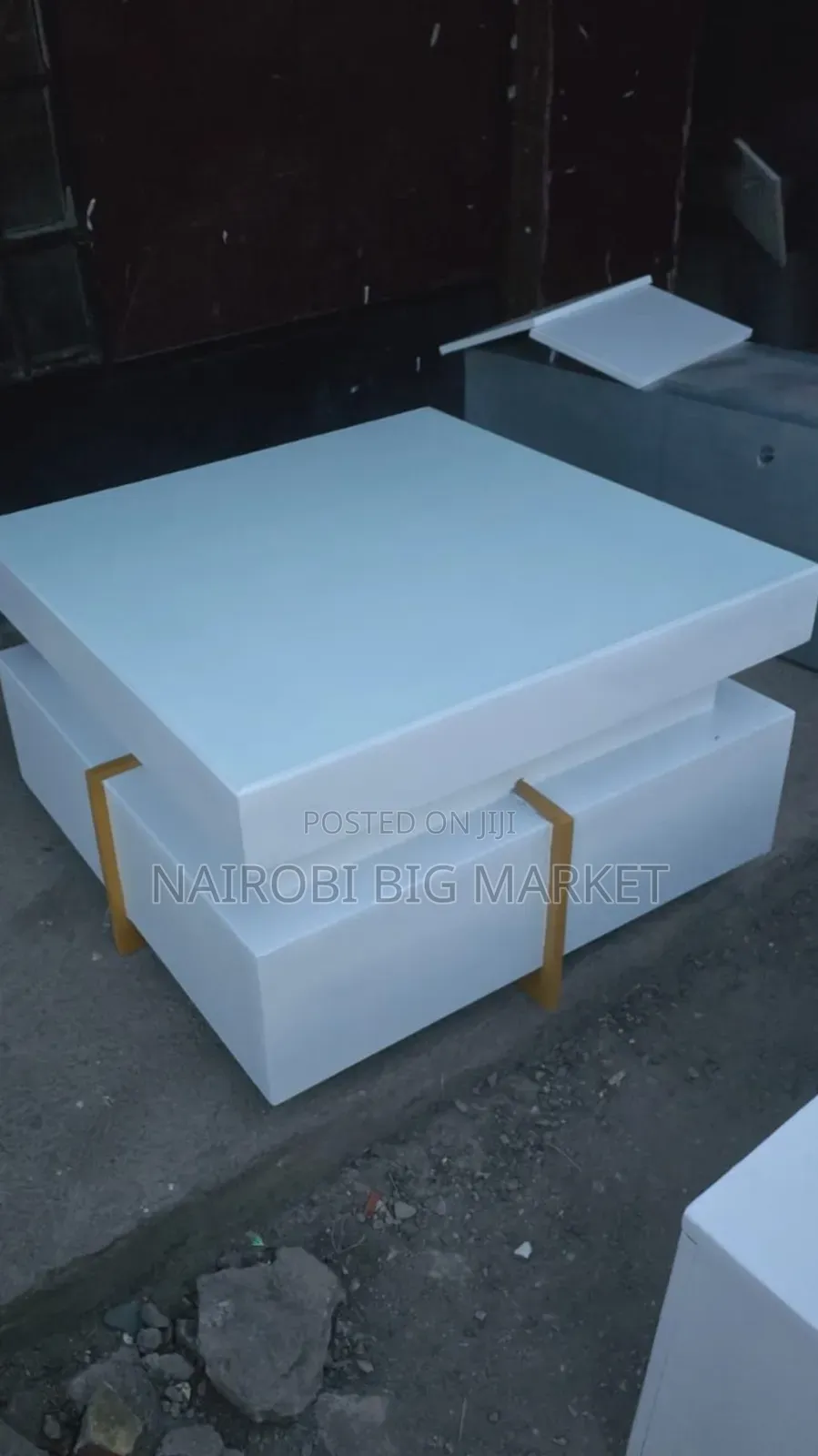 White Executive Modern Square Coffee Table With Metal Stand