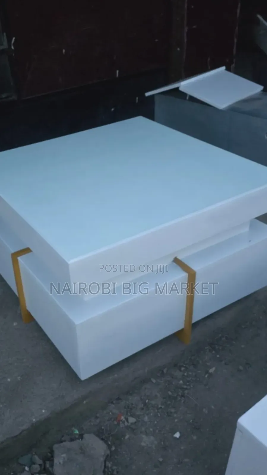 White Executive Modern Square Coffee Table With Metal Stand