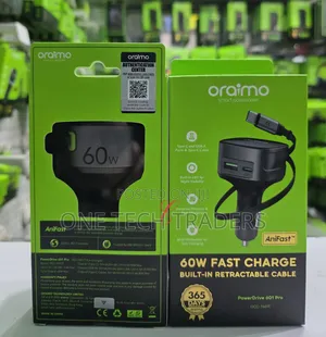 Car Charger With Built- In Rectractable Cable 60w