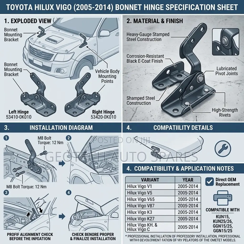 Hilux Vigo Bonnet Hinges Available