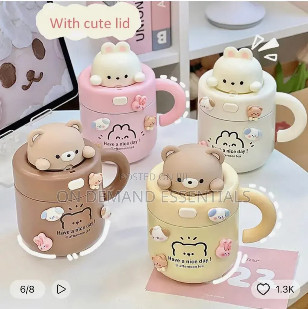 Cute Bear Rabbit Thermos,kawaii Straw With Lid