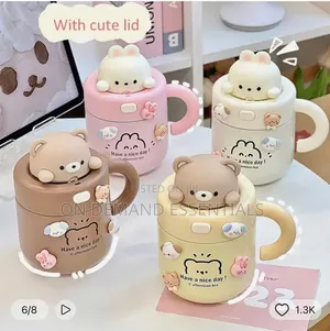 Cute Bear Rabbit Thermos,kawaii Straw With Lid