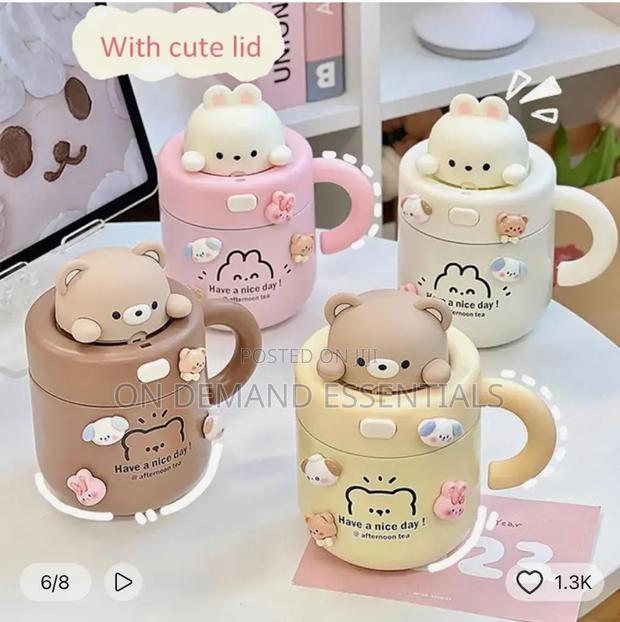 Cute Bear Rabbit Thermos,kawaii Straw With Lid