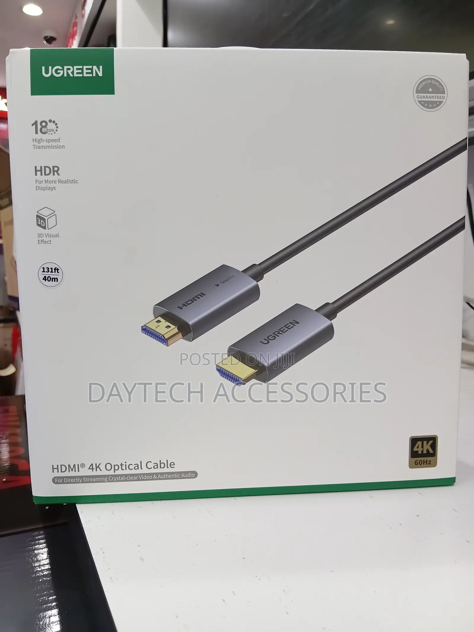 The UGreen HD178 (Model 45508) 40M HDMI Fiber Optic Cable.