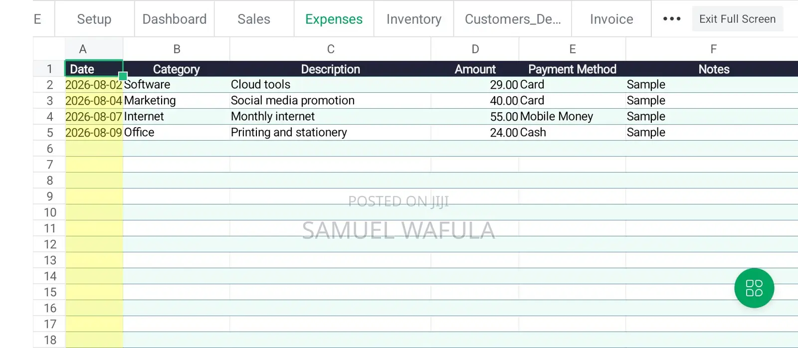 Small Business Excel Template - Sales, Expenses, Stock Profit
