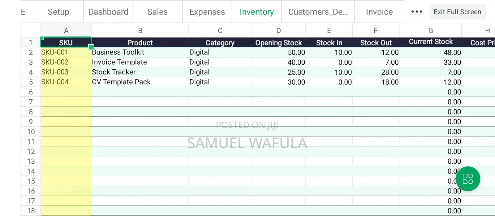 Small Business Excel Template - Sales, Expenses, Stock Profit