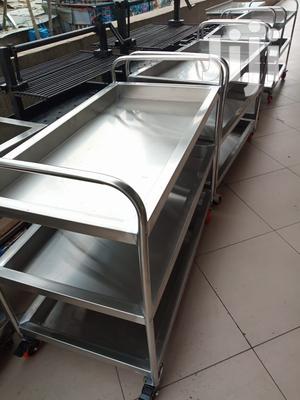 Serving Food Trolley Deep Stainless Steel 3-tier No Rails - thumbnail 2