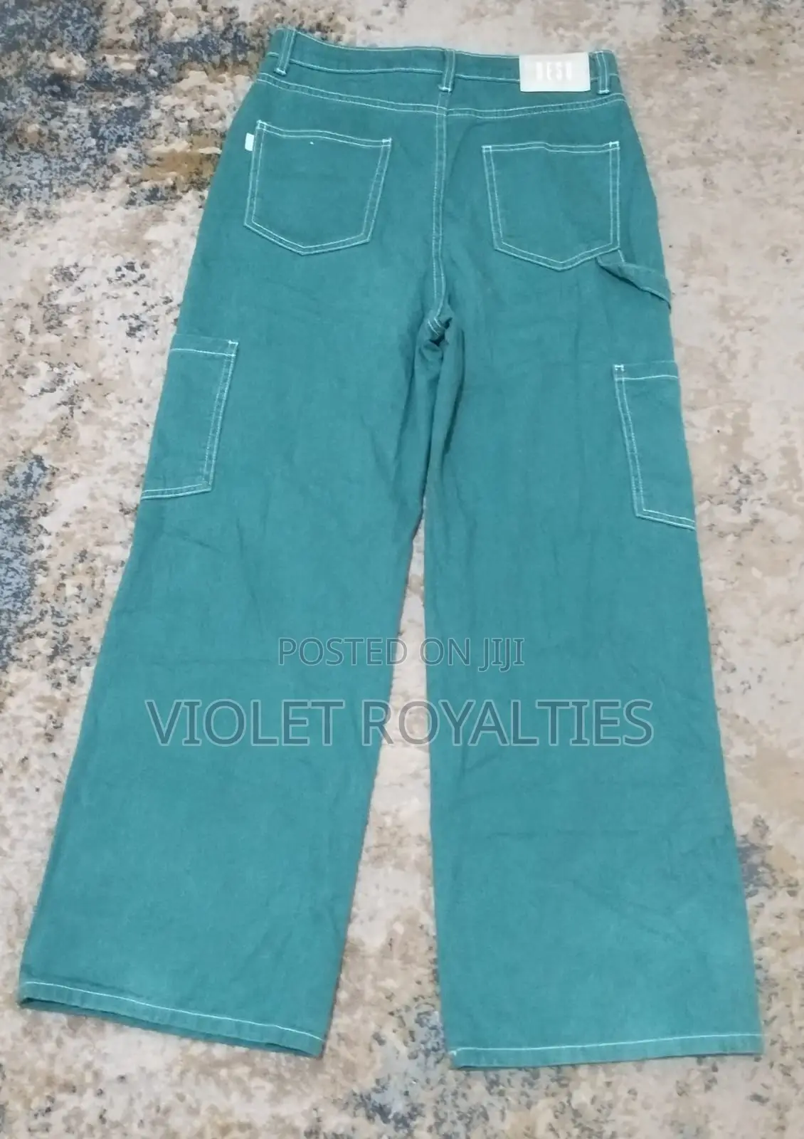 Stylish Green Wide-Leg Cargo Trousers - Size 14