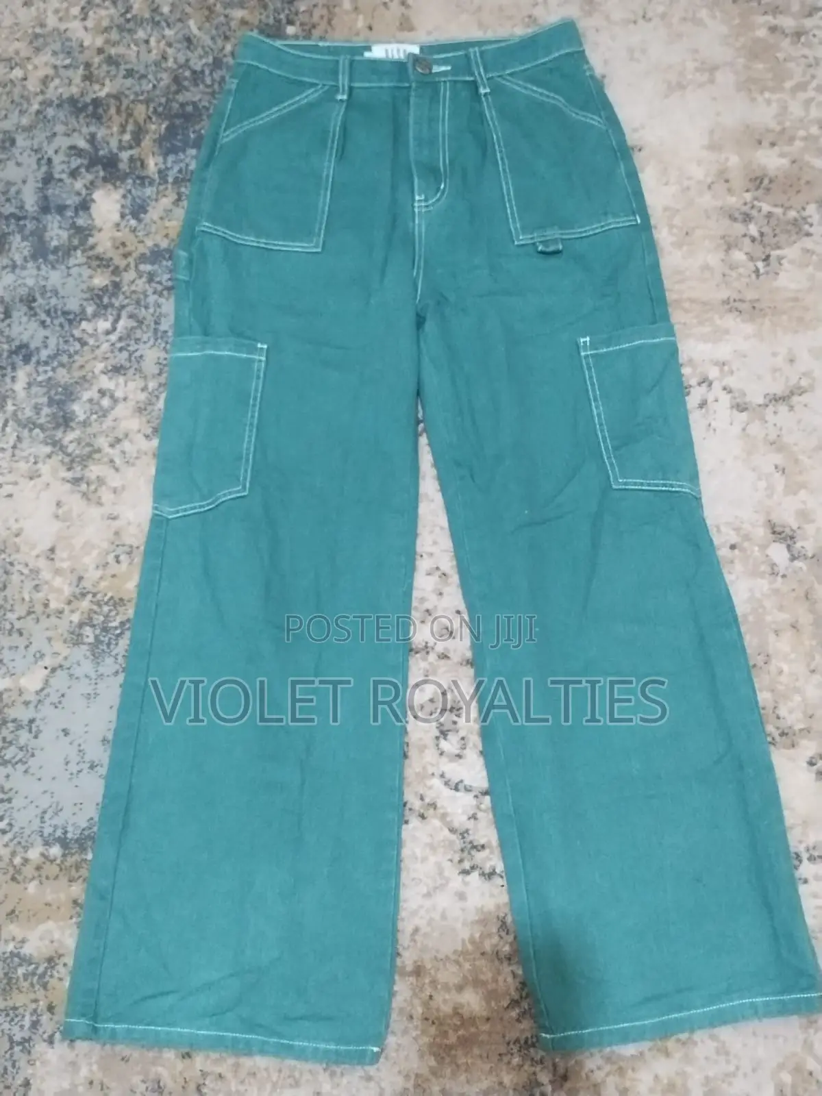 Stylish Green Wide-Leg Cargo Trousers - Size 14