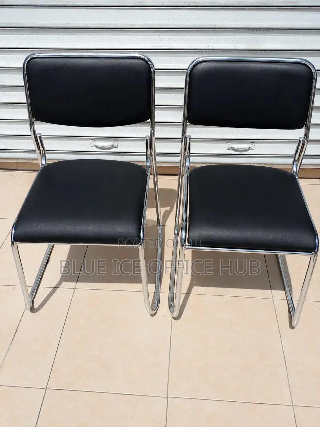 Black Leather Visitor Chair With Chrome Frame