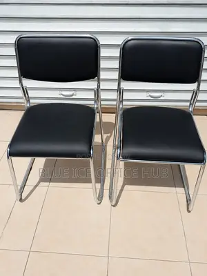 Black Leather Visitor Chair With Chrome Frame