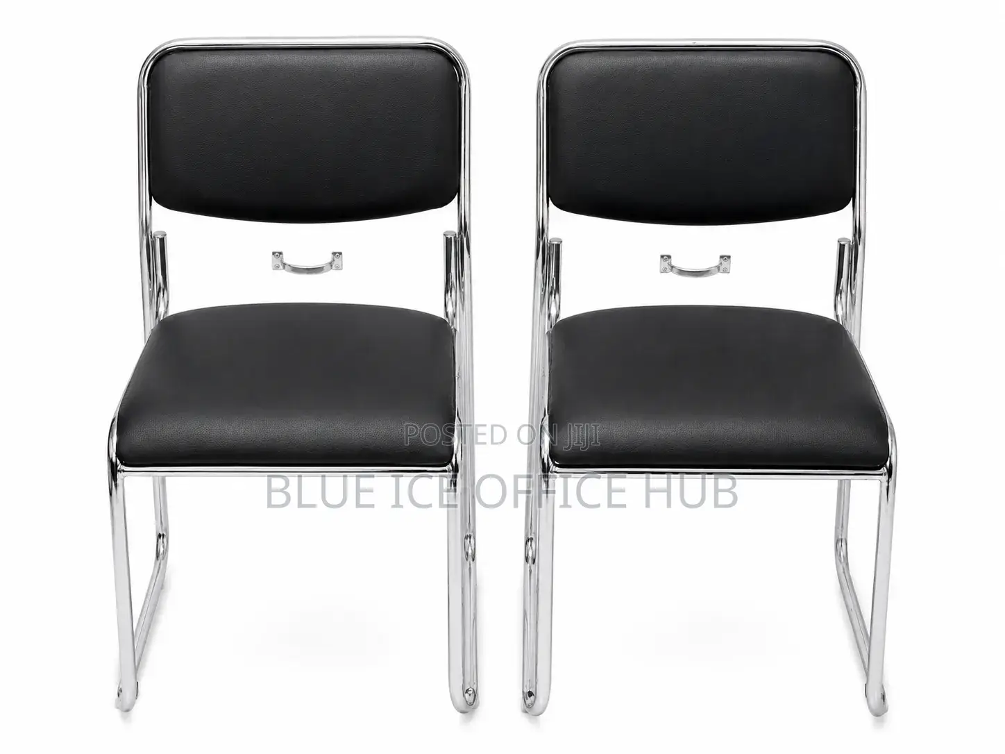 Black Leather Visitor Chair With Chrome Frame
