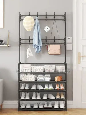4 Layer Detachable Metal Shoe Rack With 8 Double Hooks