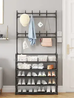 4 Layer Detachable Metal Shoe Rack With 8 Double Hooks