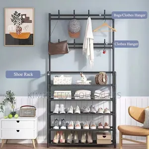 4 Layer Detachable Metal Shoe Rack With 8 Double Hooks