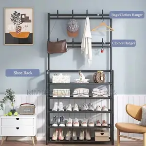 4 Layer Detachable Metal Shoe Rack With 8 Double Hooks