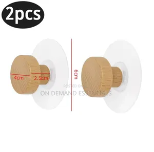 2Pcs Self-Adhesive Wooden Wall Hooks