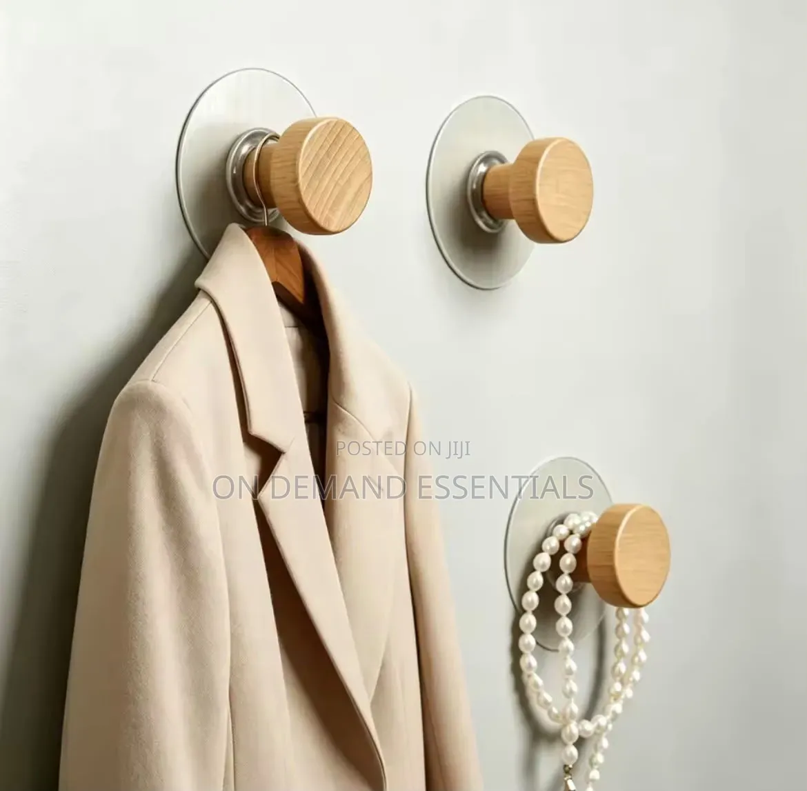 2Pcs Self-Adhesive Wooden Wall Hooks