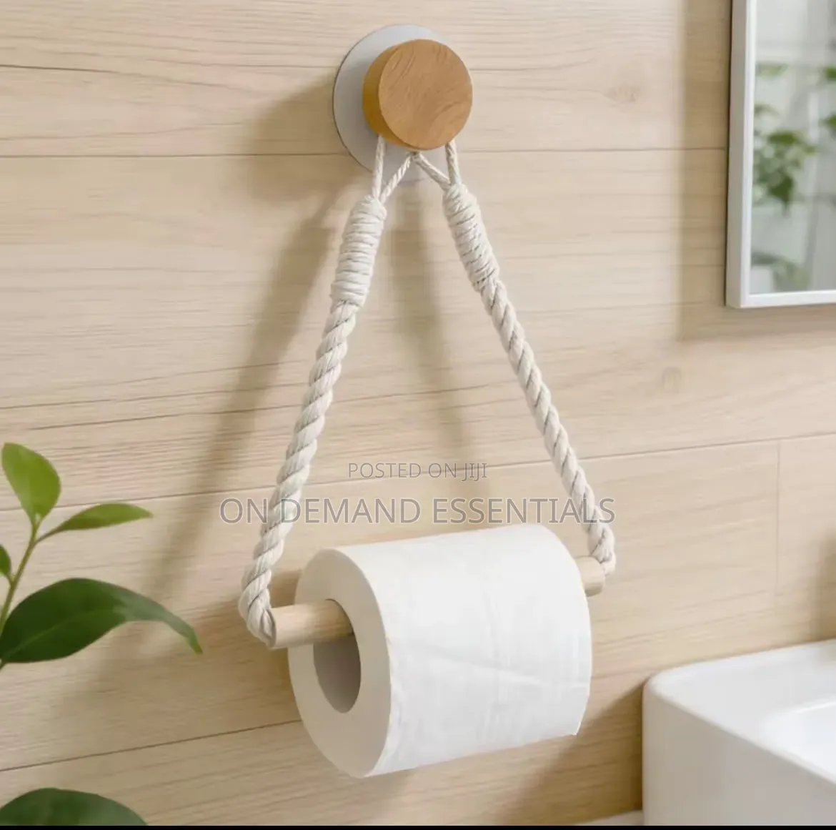 White Cotton Rope Wooden Rod Paper Holder