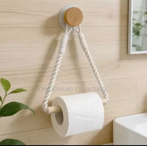 White Cotton Rope Wooden Rod Paper Holder
