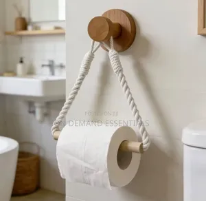 White Cotton Rope Wooden Rod Paper Holder