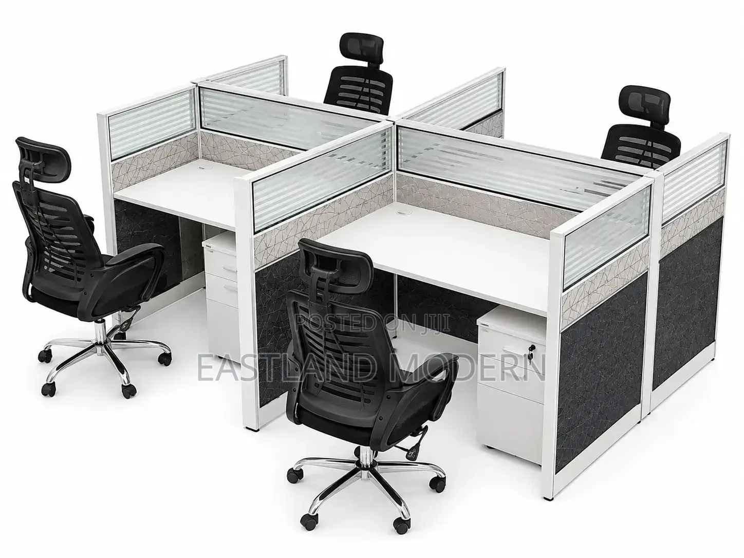 Modern 4- Way Workstation Desk With Privacy Partitions