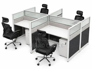 Modern 4- Way Workstation Desk With Privacy Partitions