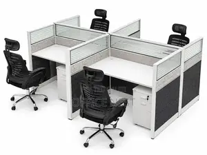 Modern 4- Way Workstation Desk With Privacy Partitions