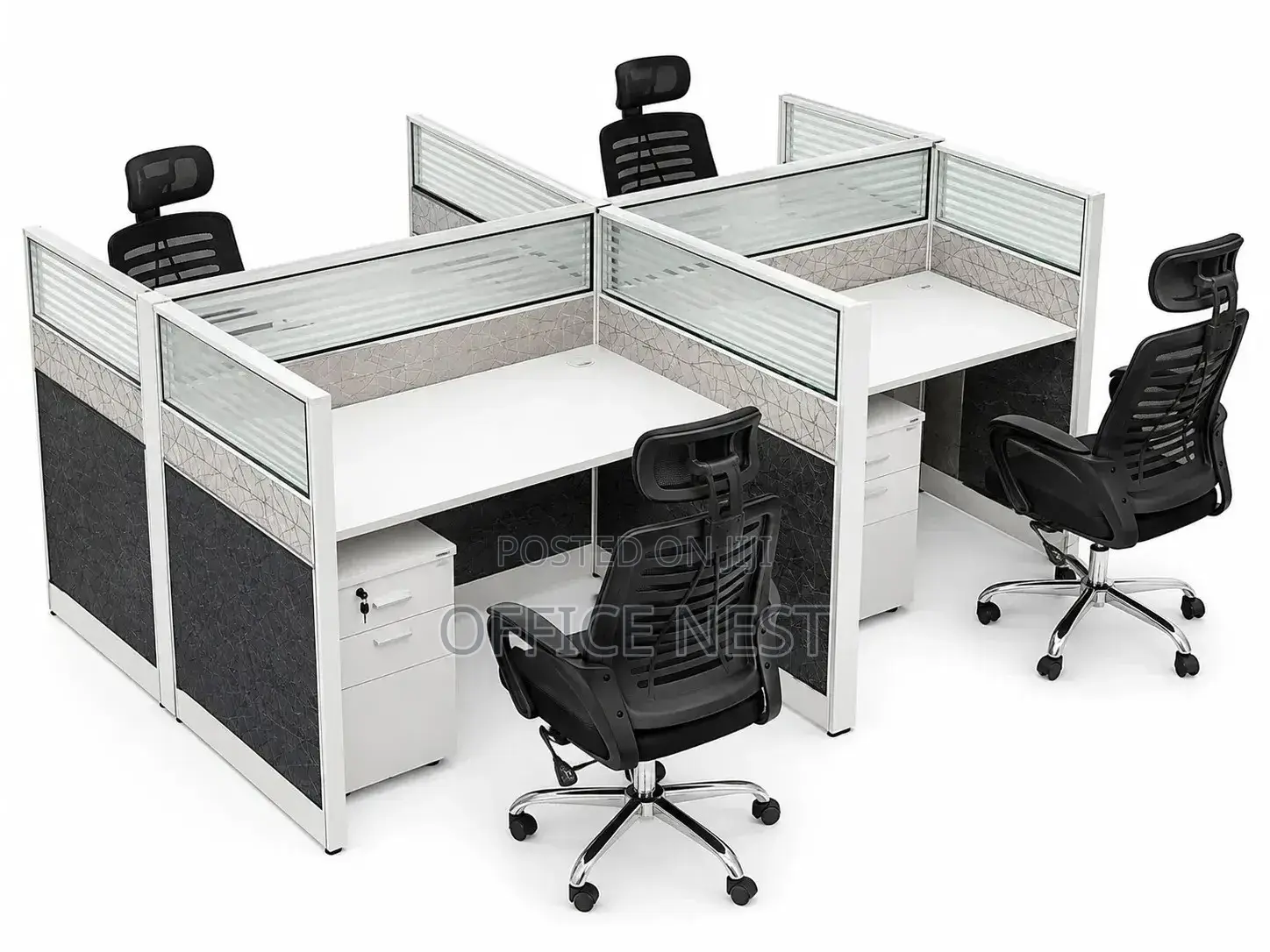 Modern 4- Way Workstation Desk With Privacy Partitions