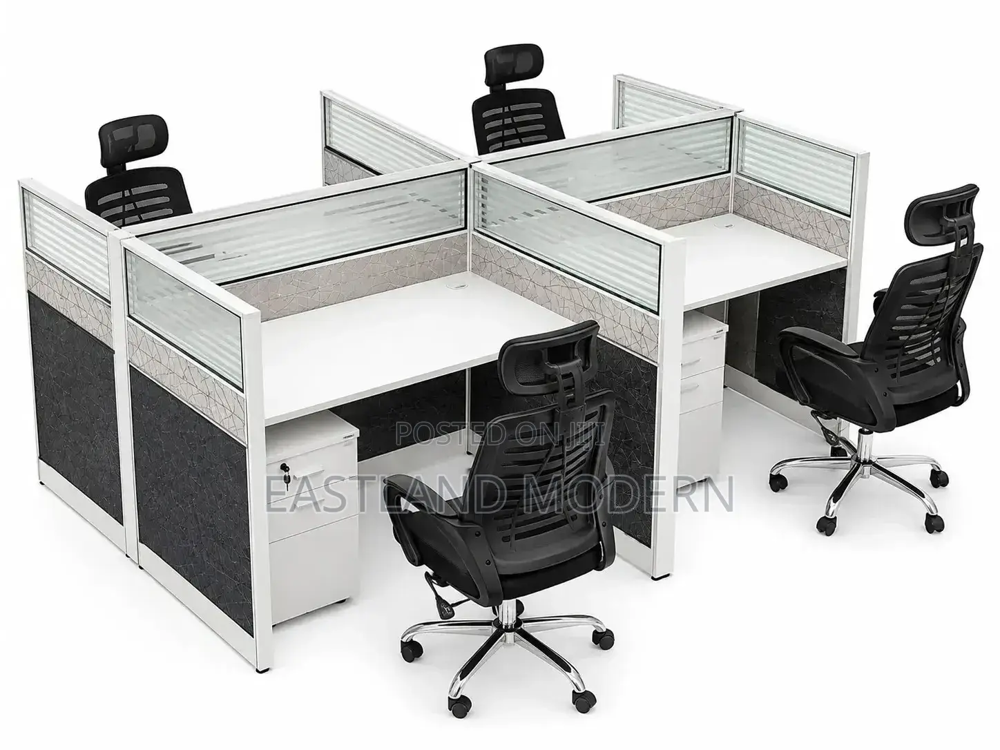 Modern 4- Way Workstation Desk With Privacy Partitions