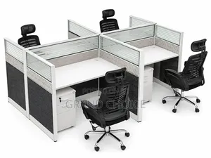 Modern 4- Way Workstation Desk With Privacy Partitions