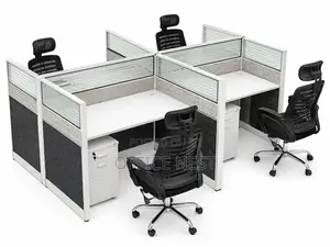 Modern 4- Way Workstation Desk With Privacy Partitions