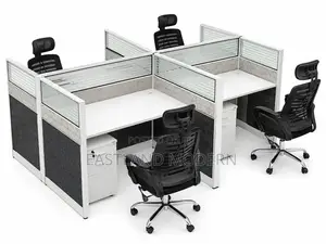 Modern 4- Way Workstation Desk With Privacy Partitions