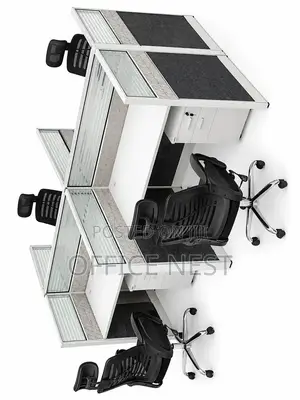 Modern 4- Way Workstation Desk With Privacy Partitions