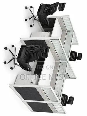 Modern 4- Way Workstation Desk With Privacy Partitions