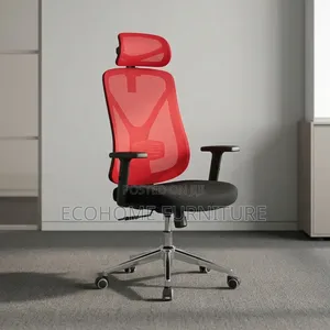 Office Chair – Red Ergonomic Mesh Executive Chair With Headrest