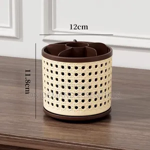 Retro Rattan Rotating Storage Organizer