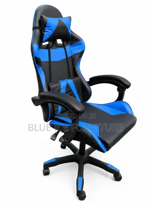 Blue Black Gaming Chair With Lumbar Support and Adjustable Armrests